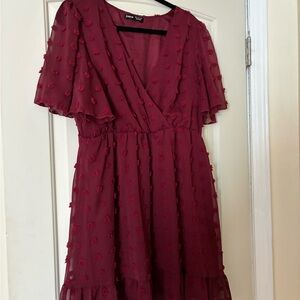 SHEIN Deep Red Textured Mini Dress